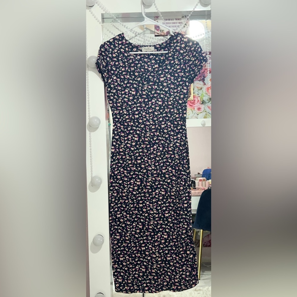 Jessica Simpson Navy Blue Floral Mid Calf Dress